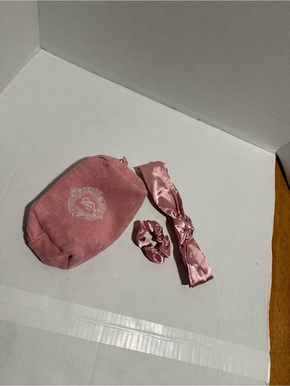 Victoria secret- Velvet Pink Cosmetic Pouch with Satin Scrunchie & Headband
